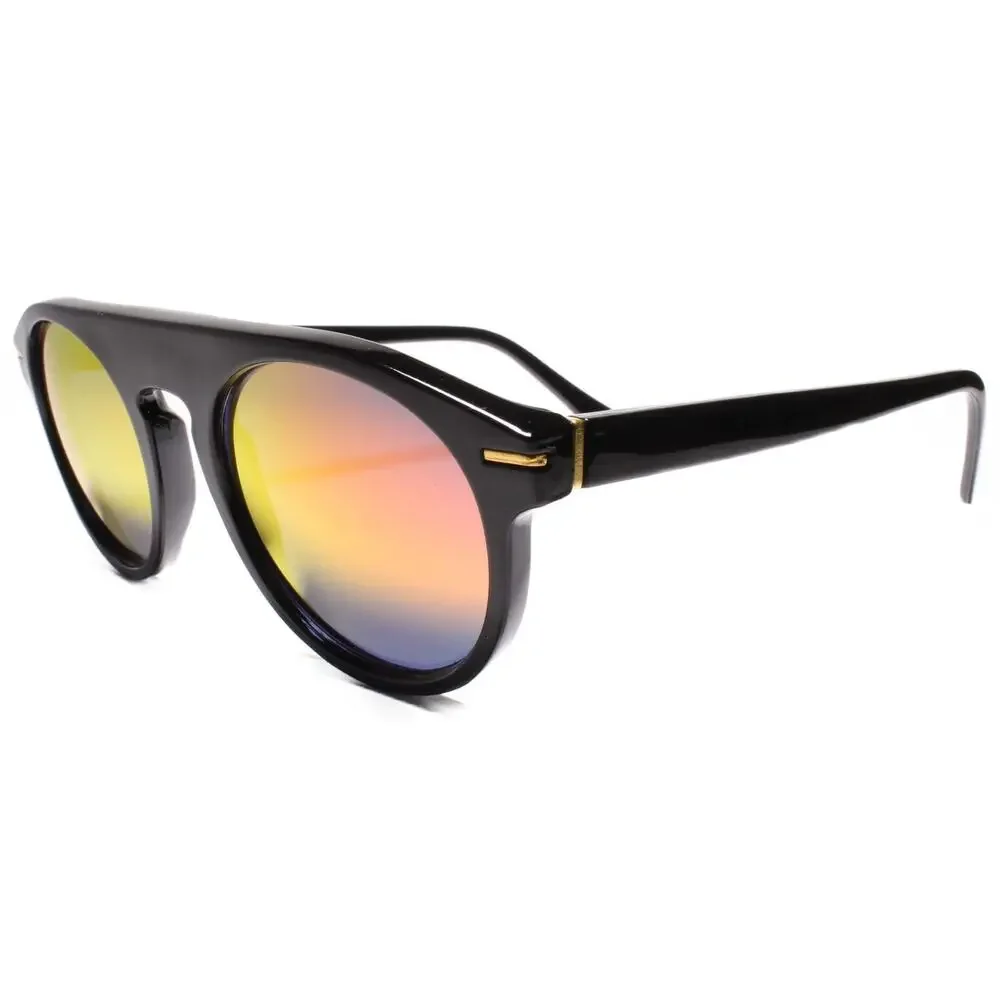 Mens Womens Red Mirrored Lens Vintage Retro Circle Indie Black Round Sunglasses